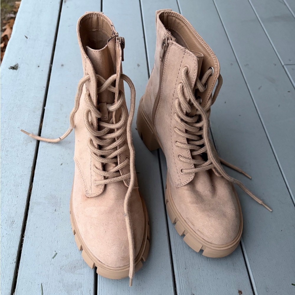 Faux-Suede Combat Boots